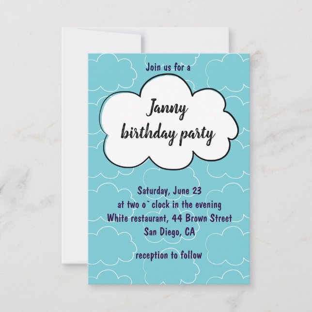 Invitación a la fiesta de cumpleaños con nubes lin (Anverso)