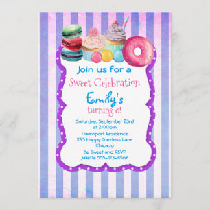 Invitación a la fiesta de cumpleaños con pasteles