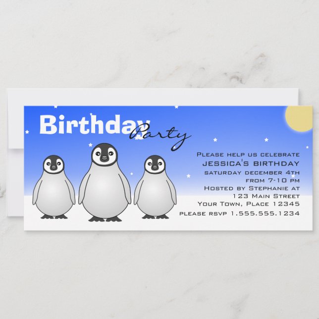 Invitación a la fiesta de cumpleaños con pingüinos (Anverso)