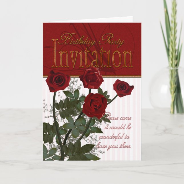 Invitación a la fiesta de cumpleaños con Rosas (Anverso)