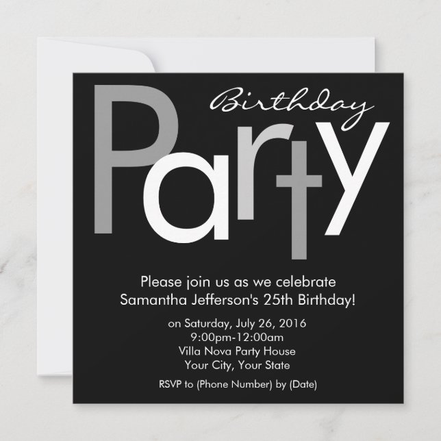 Invitación a la fiesta de cumpleaños cuadrada de t (Anverso)