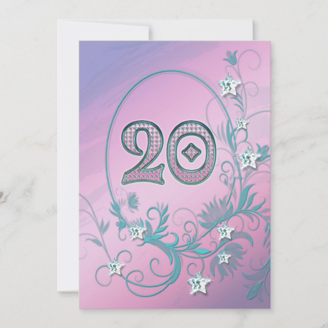 Invitación a la fiesta de cumpleaños de 20 años (Anverso)