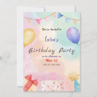 Invitación a la fiesta de cumpleaños de acuarela