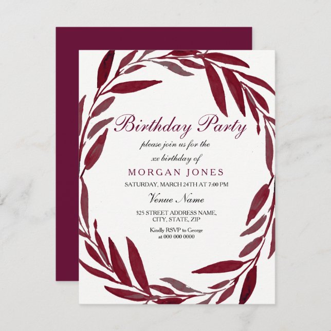 Invitación a la fiesta de cumpleaños de adultos de (Anverso / Reverso)