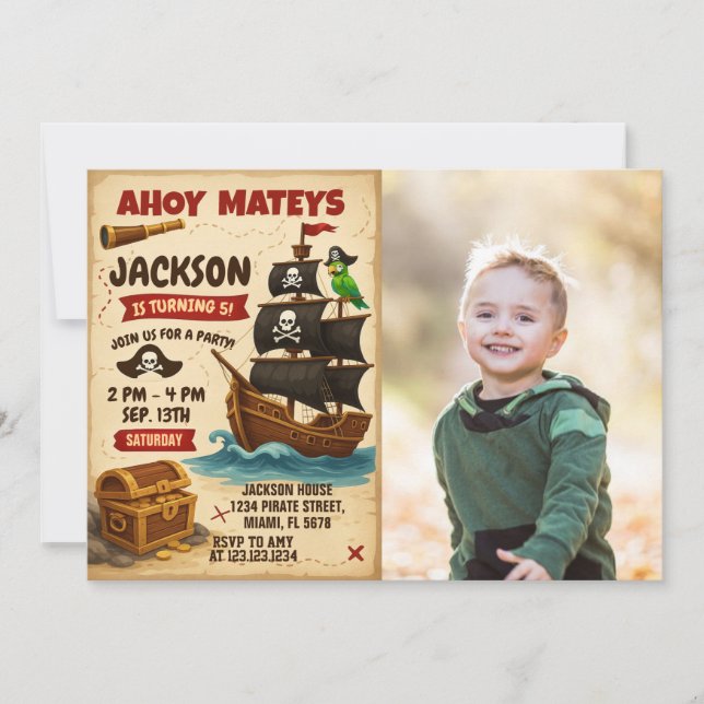 Invitación a la fiesta de cumpleaños de Ahoy Matey (Anverso)