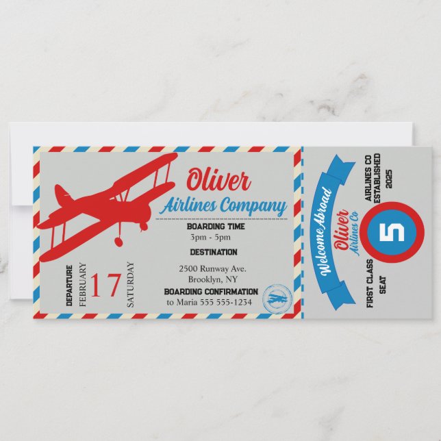 Invitación a la fiesta de cumpleaños de Airplane T (Anverso)