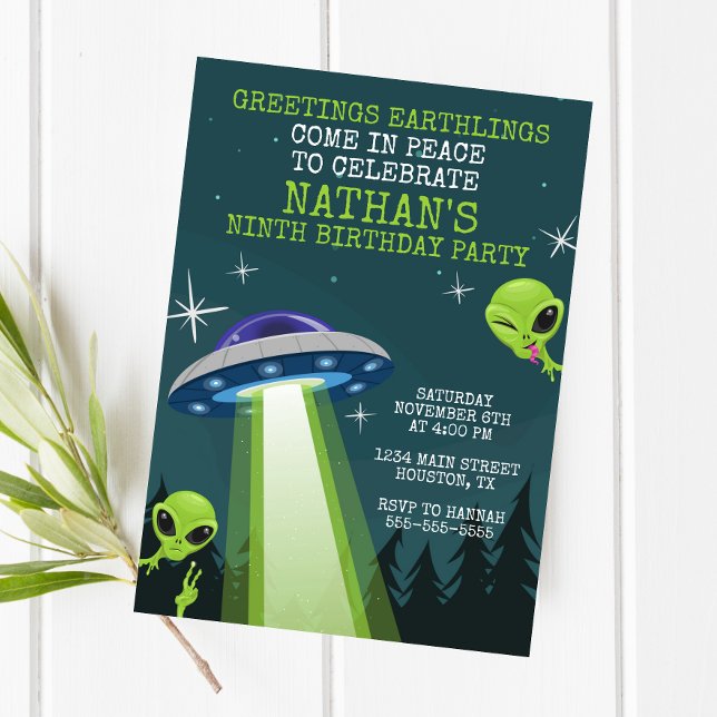 Invitación a la fiesta de cumpleaños de Alien UFO (Subido por el creador)
