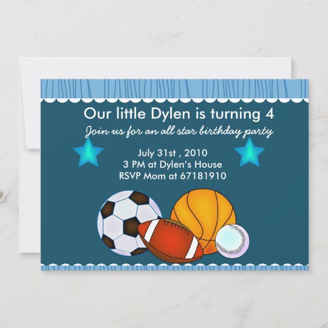 Invitación a la fiesta de cumpleaños de All Star S (Anverso)