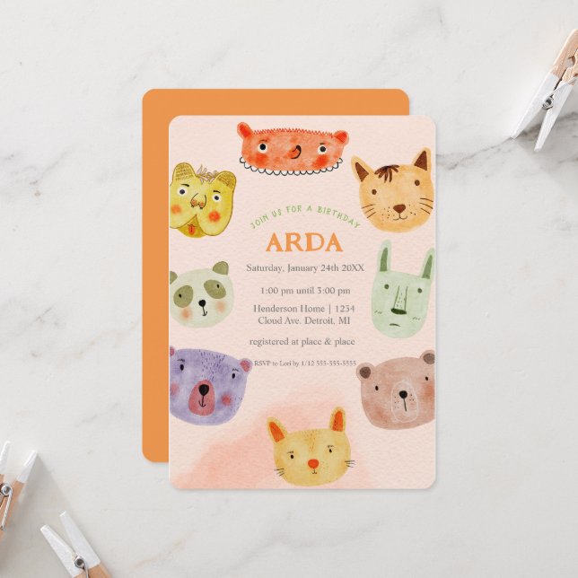 Invitación a la fiesta de cumpleaños de animales (Anverso/Reverso In Situ)