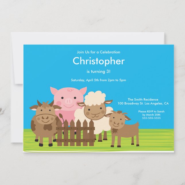 Invitación a la fiesta de cumpleaños de animales d (Anverso)