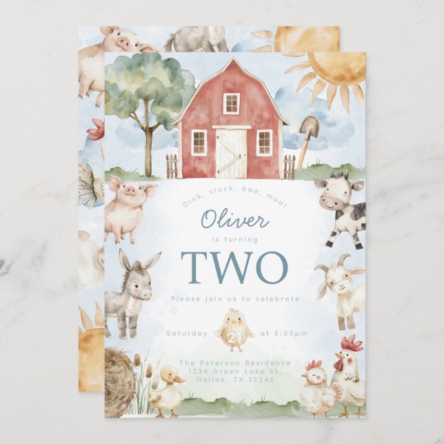 Invitación a la fiesta de cumpleaños de animales d (Anverso / Reverso)