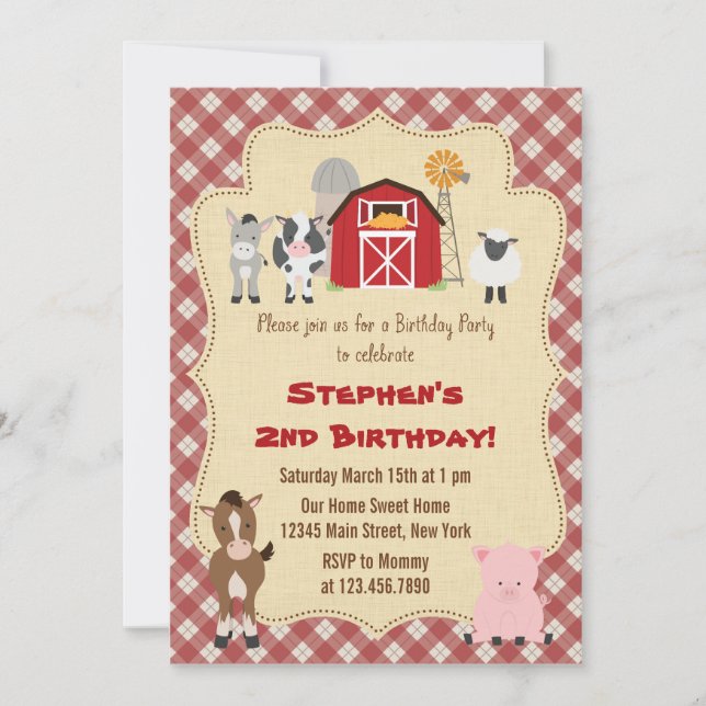 Invitación a la fiesta de cumpleaños de animales d (Anverso)