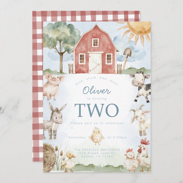 Invitación a la fiesta de cumpleaños de animales d (Anverso / Reverso)