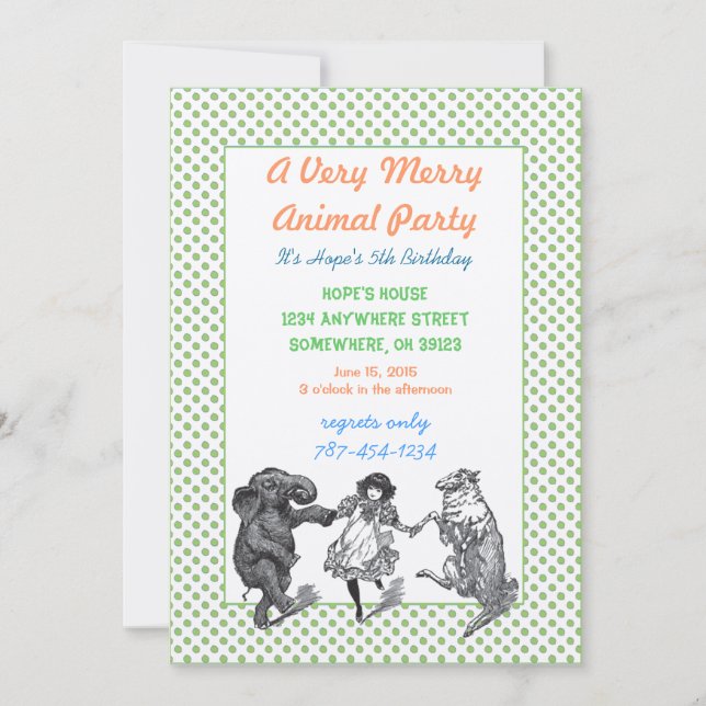 Invitación a la fiesta de cumpleaños de animales F (Anverso)