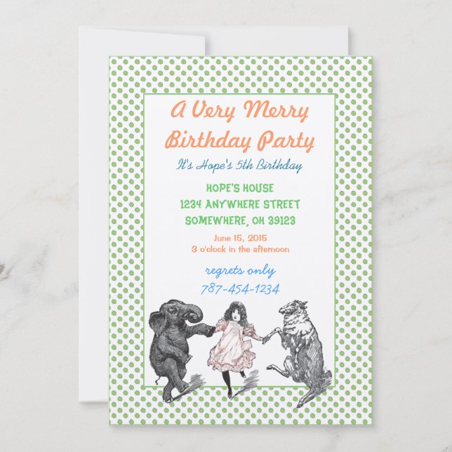 Invitación a la fiesta de cumpleaños de animales F (Anverso)