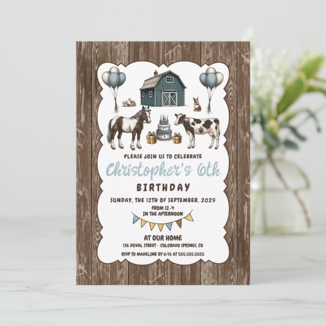 Invitación a la fiesta de cumpleaños de animales r (Anverso de pie)