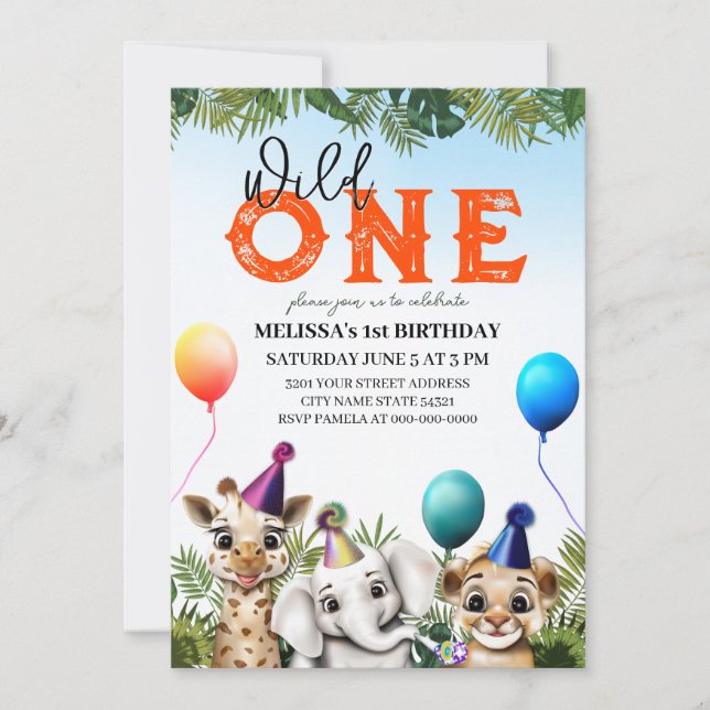 Invitación a la fiesta de cumpleaños de animales s (Anverso)