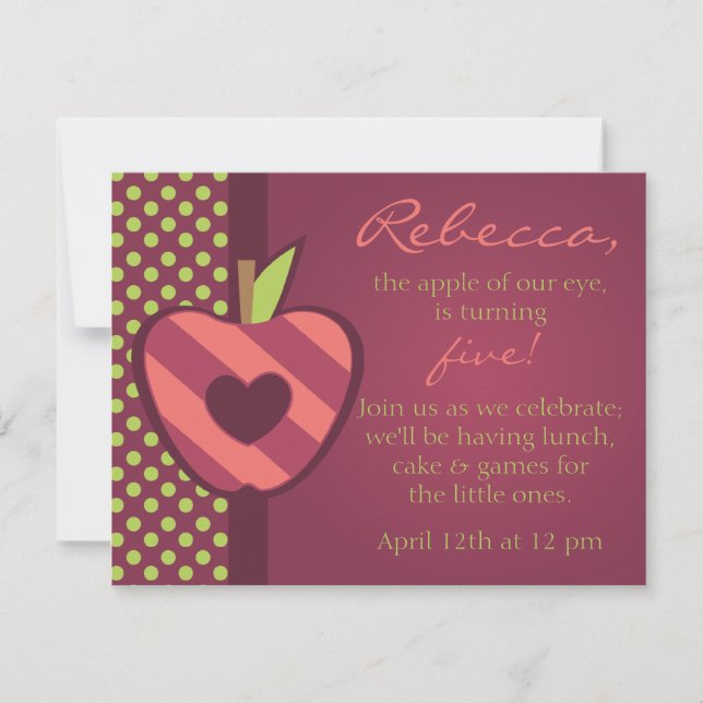Invitación a la fiesta de cumpleaños de Apple of O (Anverso)