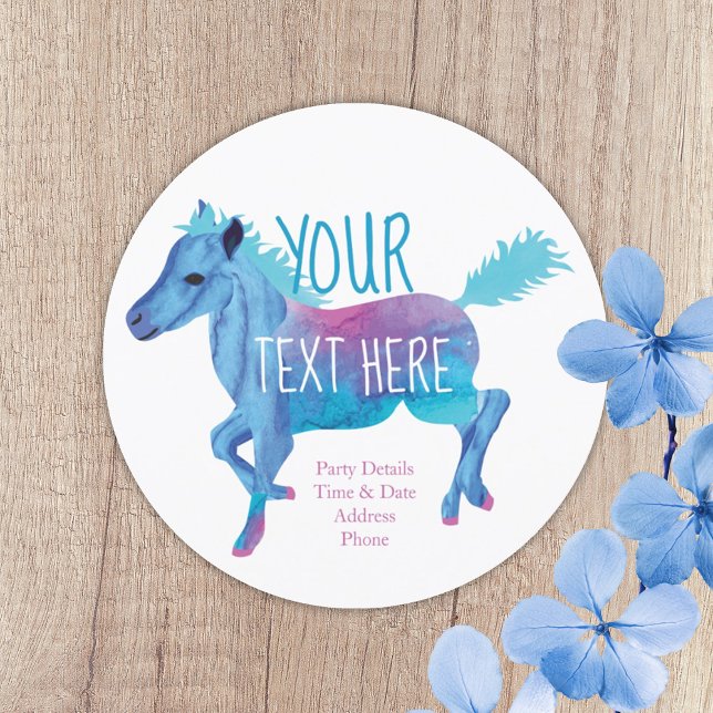 Invitación a la fiesta de cumpleaños de Aqua Blue  (turquoise blue galloping pony, pony ride birthday party invitation ocean blue aqua aquamarine)