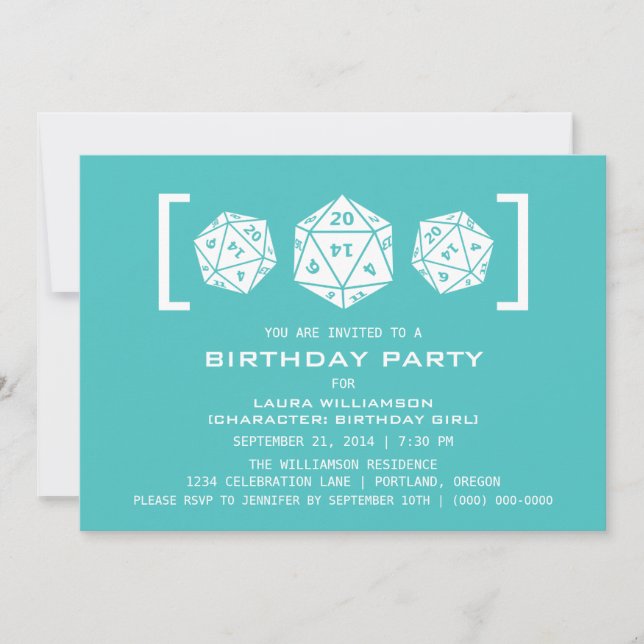 Invitación a la fiesta de cumpleaños de Aqua D20 D (Anverso)