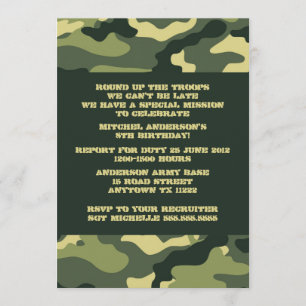 Invitación a la fiesta de cumpleaños de Army Camo