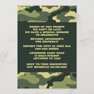 Invitación a la fiesta de cumpleaños de Army Camo