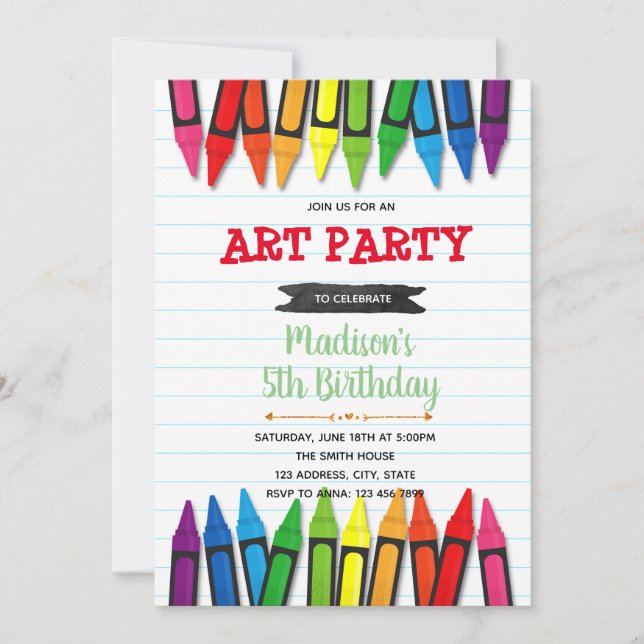 Invitación a la fiesta de cumpleaños de Art Crayon (Anverso)