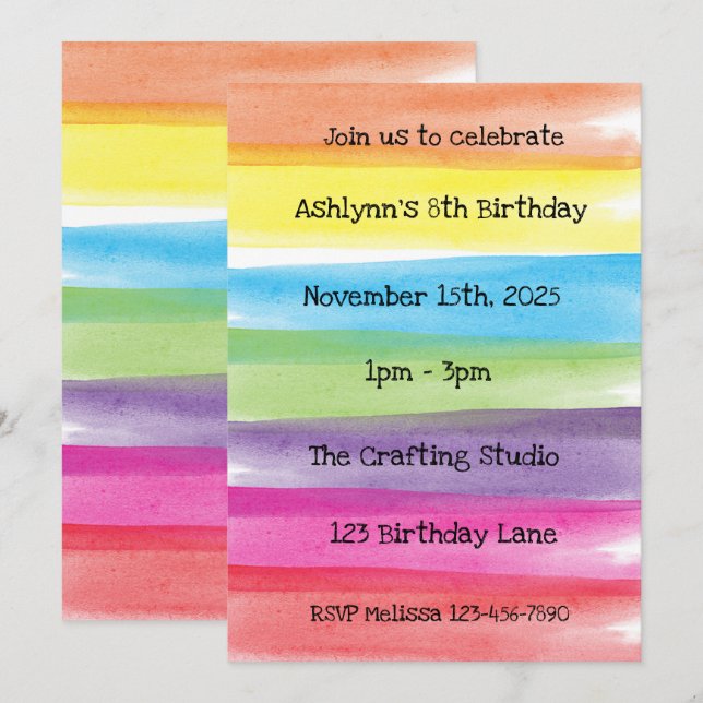 Invitación a la fiesta de cumpleaños de arte (Anverso / Reverso)