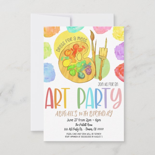 Invitación a la fiesta de cumpleaños de arte (Anverso)