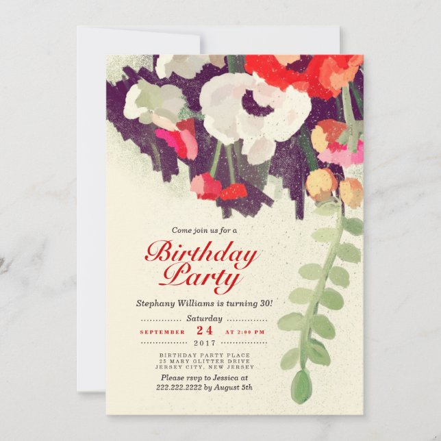Invitación a la fiesta de cumpleaños de arte flora (Anverso)