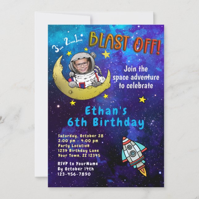 Invitación a la fiesta de cumpleaños de astronauta (Anverso)