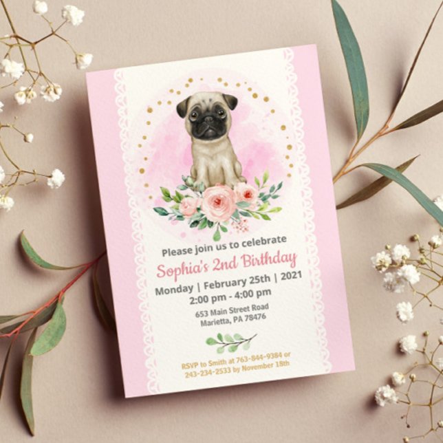 Invitación a la fiesta de cumpleaños de Baby Pug (Subido por el creador)