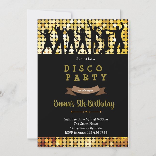 Invitación a la fiesta de cumpleaños de baile disc (Anverso)