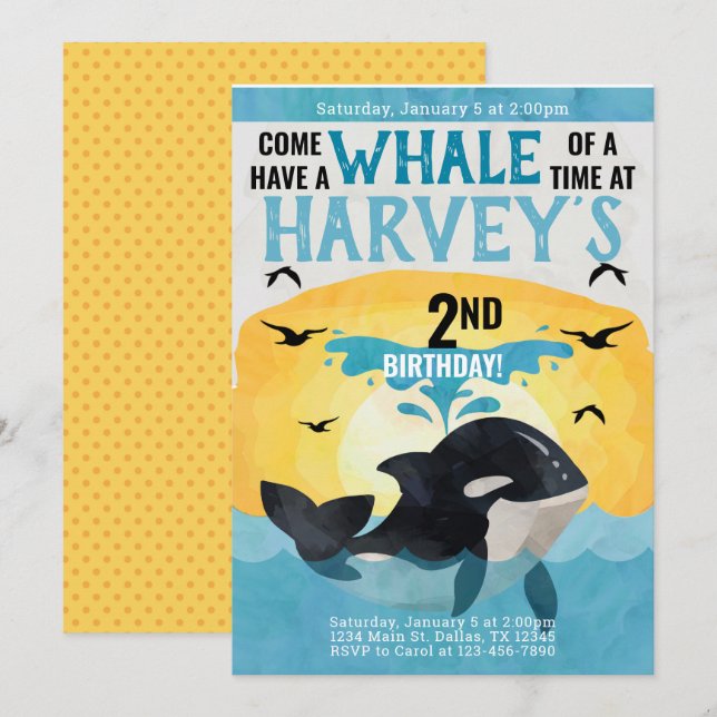 Invitación a la fiesta de cumpleaños de ballena or (Anverso / Reverso)
