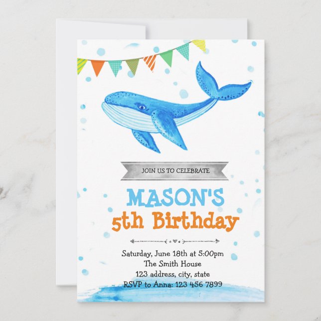 Invitación a la fiesta de cumpleaños de ballenas (Anverso)
