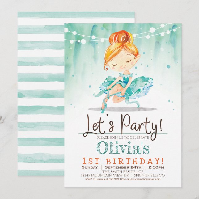 Invitación a la fiesta de cumpleaños de Ballerina  (Anverso / Reverso)