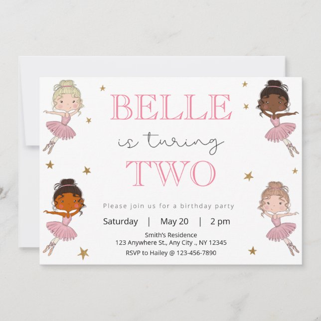 Invitación a la fiesta de cumpleaños de Ballerina (Anverso)