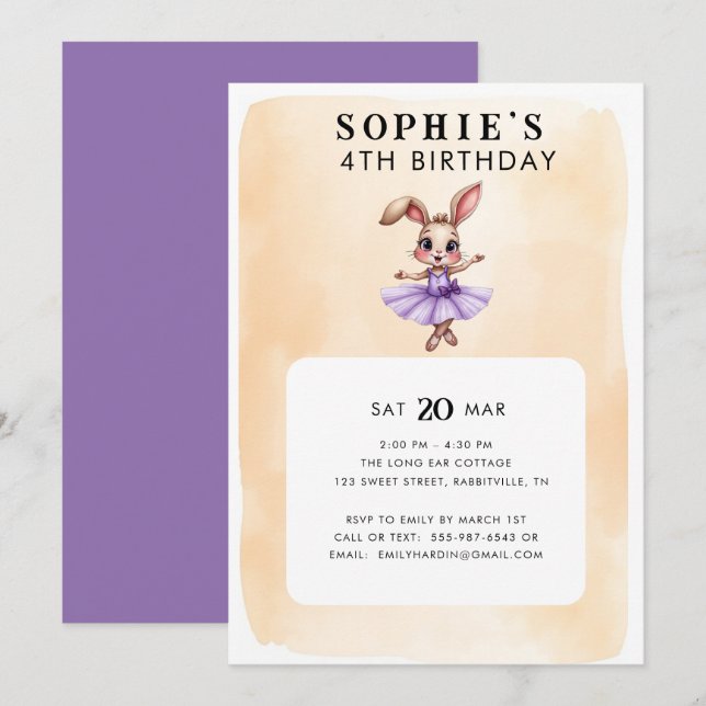 Invitación a la fiesta de cumpleaños de Ballerina  (Anverso / Reverso)