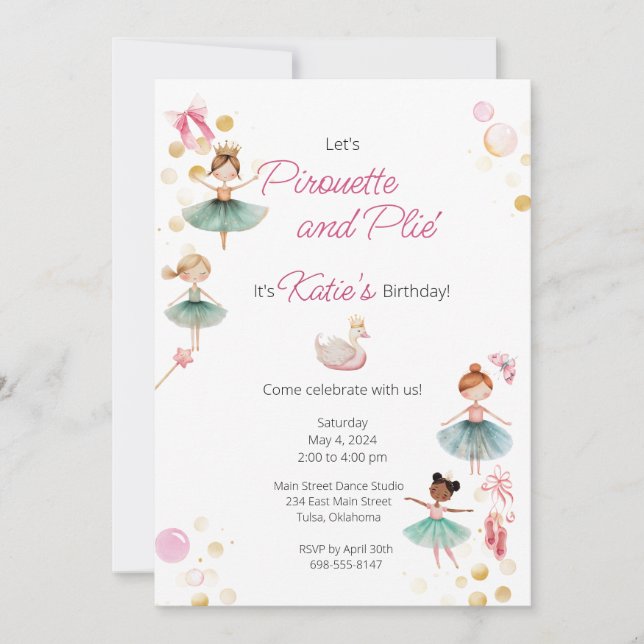 Invitación a la fiesta de cumpleaños de Ballerina (Anverso)
