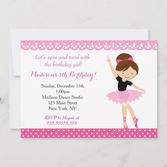 Invitación a la fiesta de cumpleaños de Ballerina  (Anverso)