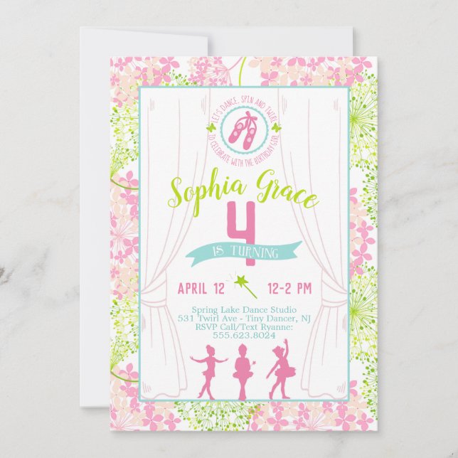 Invitación a la fiesta de cumpleaños de Ballerina (Anverso)