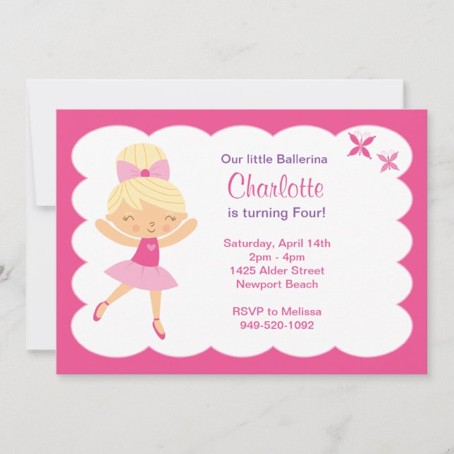Invitación a la fiesta de cumpleaños de Ballerina (Anverso)