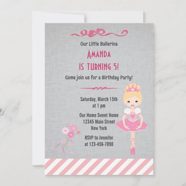 Invitación a la fiesta de cumpleaños de Ballerina (Anverso)