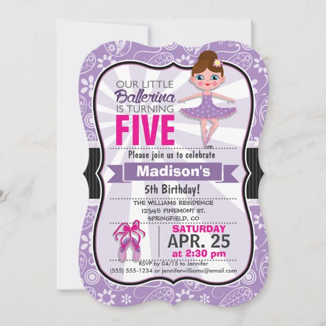 Invitación a la fiesta de cumpleaños de Ballerina  (Anverso)