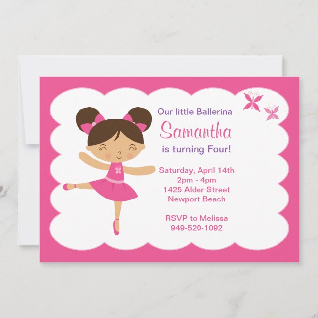 Invitación a la fiesta de cumpleaños de Ballerina (Anverso)