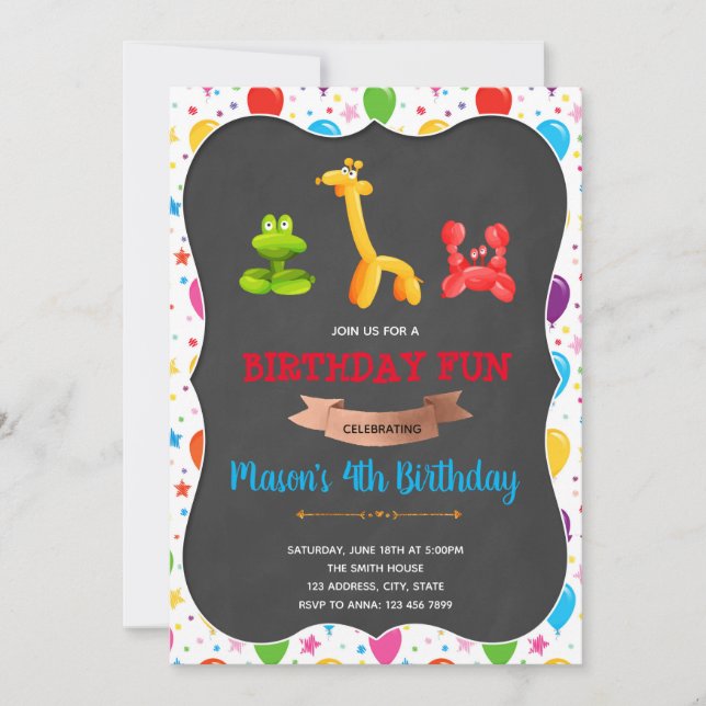 Invitación a la fiesta de cumpleaños de Balloon (Anverso)