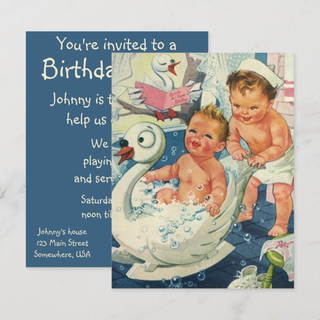 Invitación a la fiesta de cumpleaños de Baño de la (Anverso / Reverso)