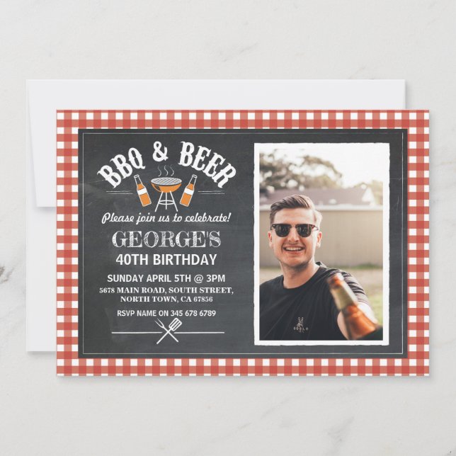 Invitación a la fiesta de cumpleaños de barbacoa y (Anverso)