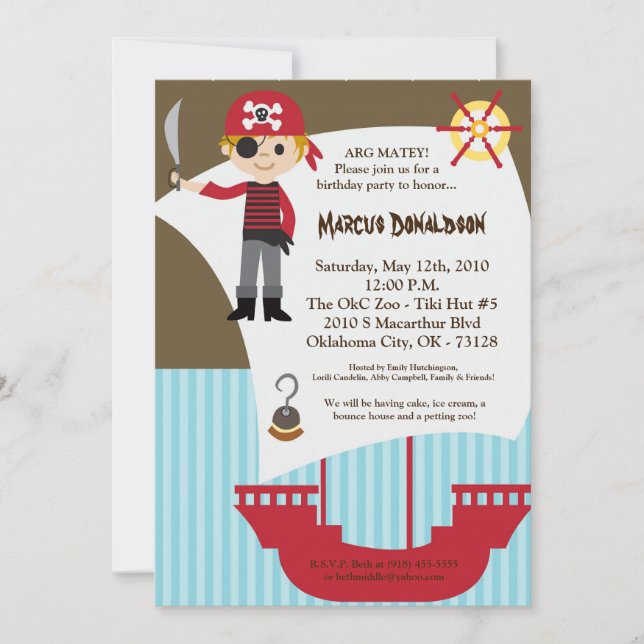 Invitación a la fiesta de cumpleaños de Barco Pira (Anverso)