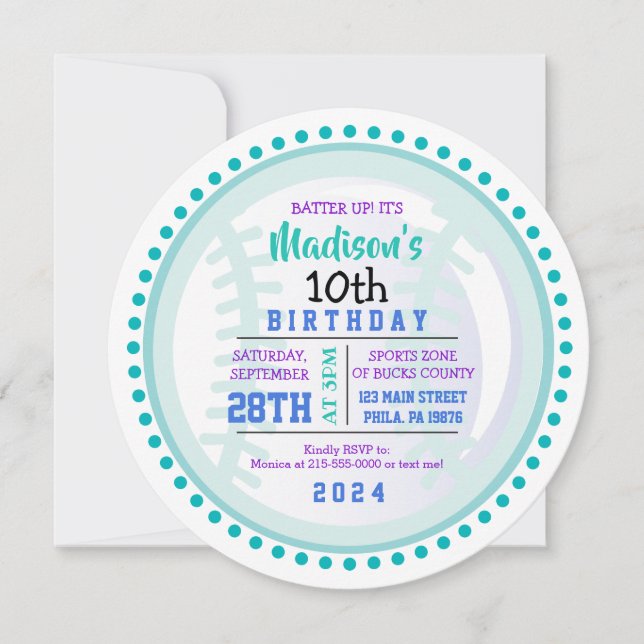 Invitación a la fiesta de cumpleaños de BASEBALL R (Anverso)